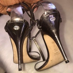 Gucci Distressed Pewter Heel Sandals